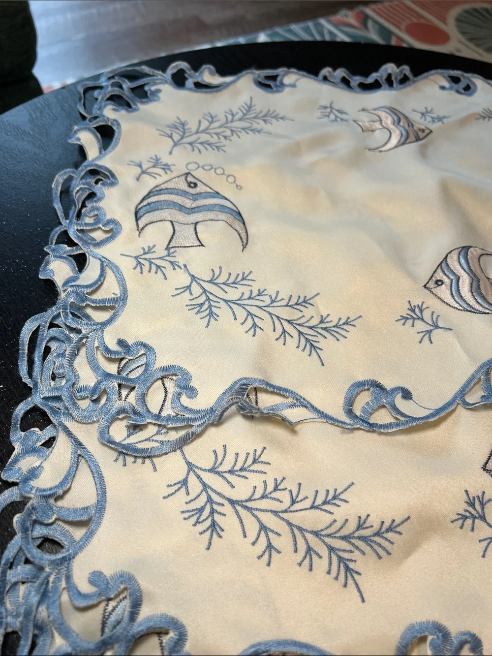Set of 4 Vintage Blue and White Embroidered Nautical Beach House Fish Placemats